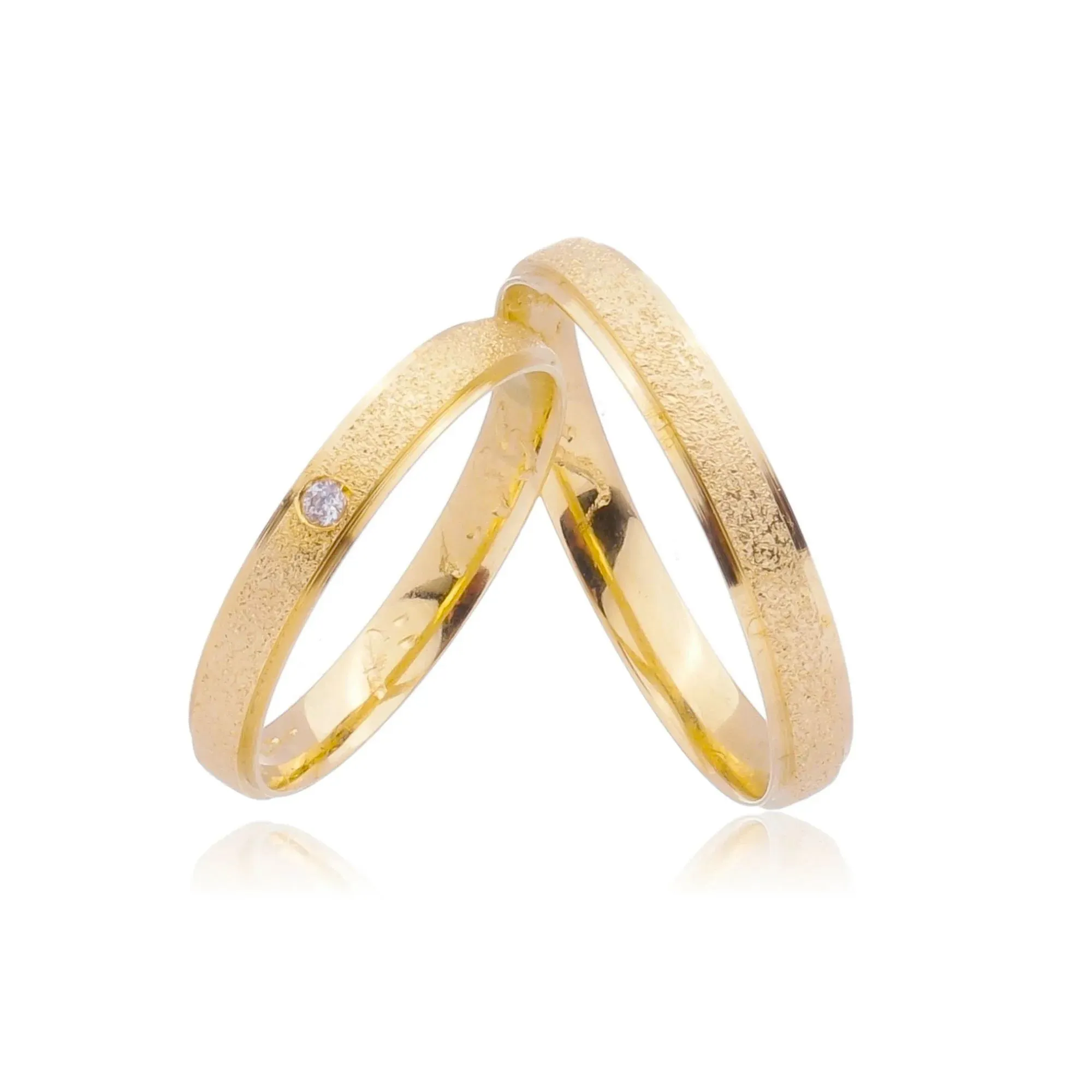 Par de Alianças de Casamento Banhada a Ouro 18k Diamantada 3mm + Anel Brinde