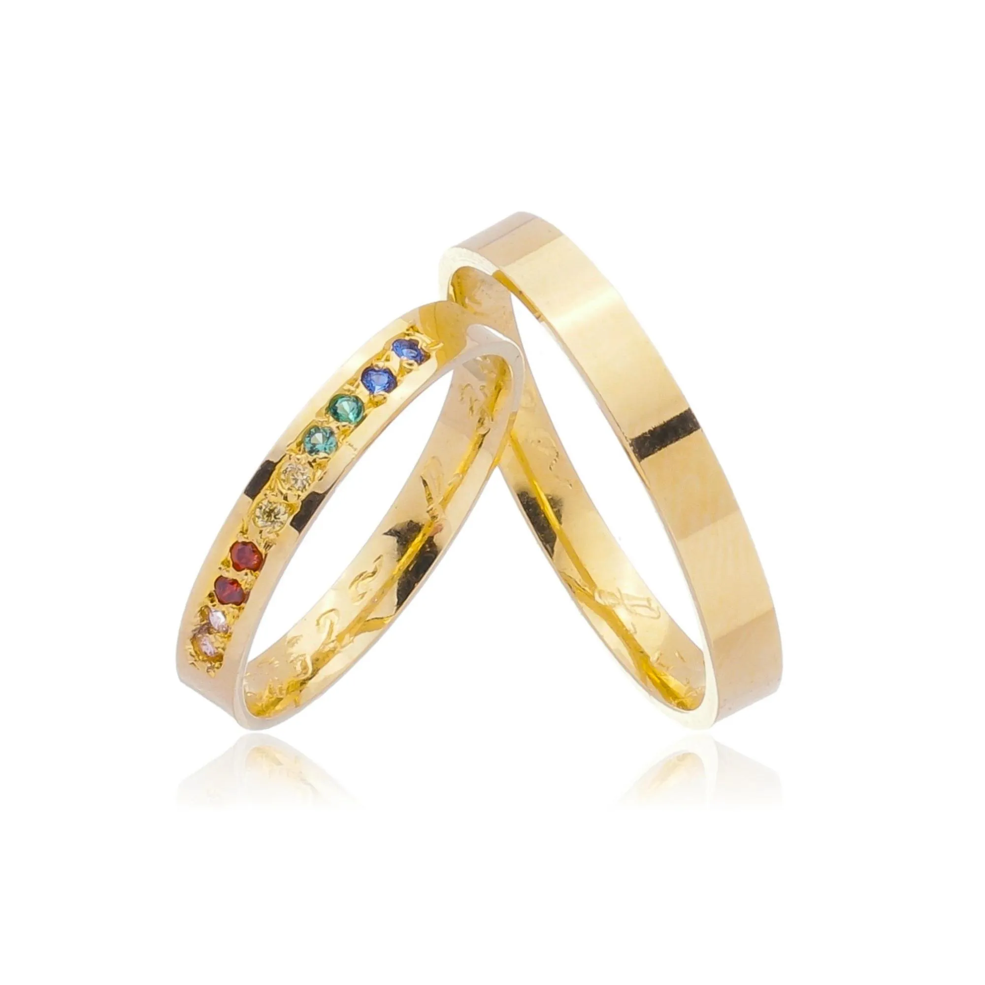 Par de Alianças de Casamento de Ouro 18K Anatômico 3mm + Anel Solitário Brinde