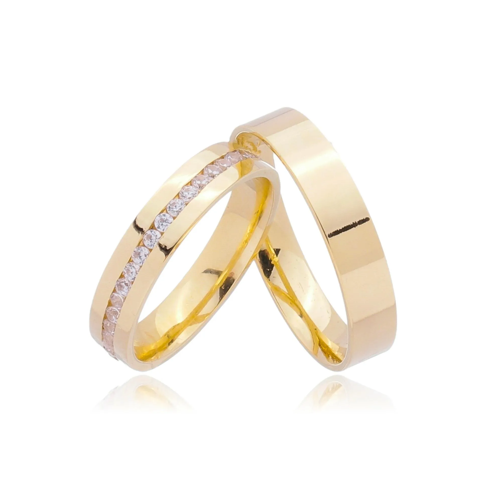 Par de alianças para casamento e noivado ouro 18k 4mm + Anel Brinde