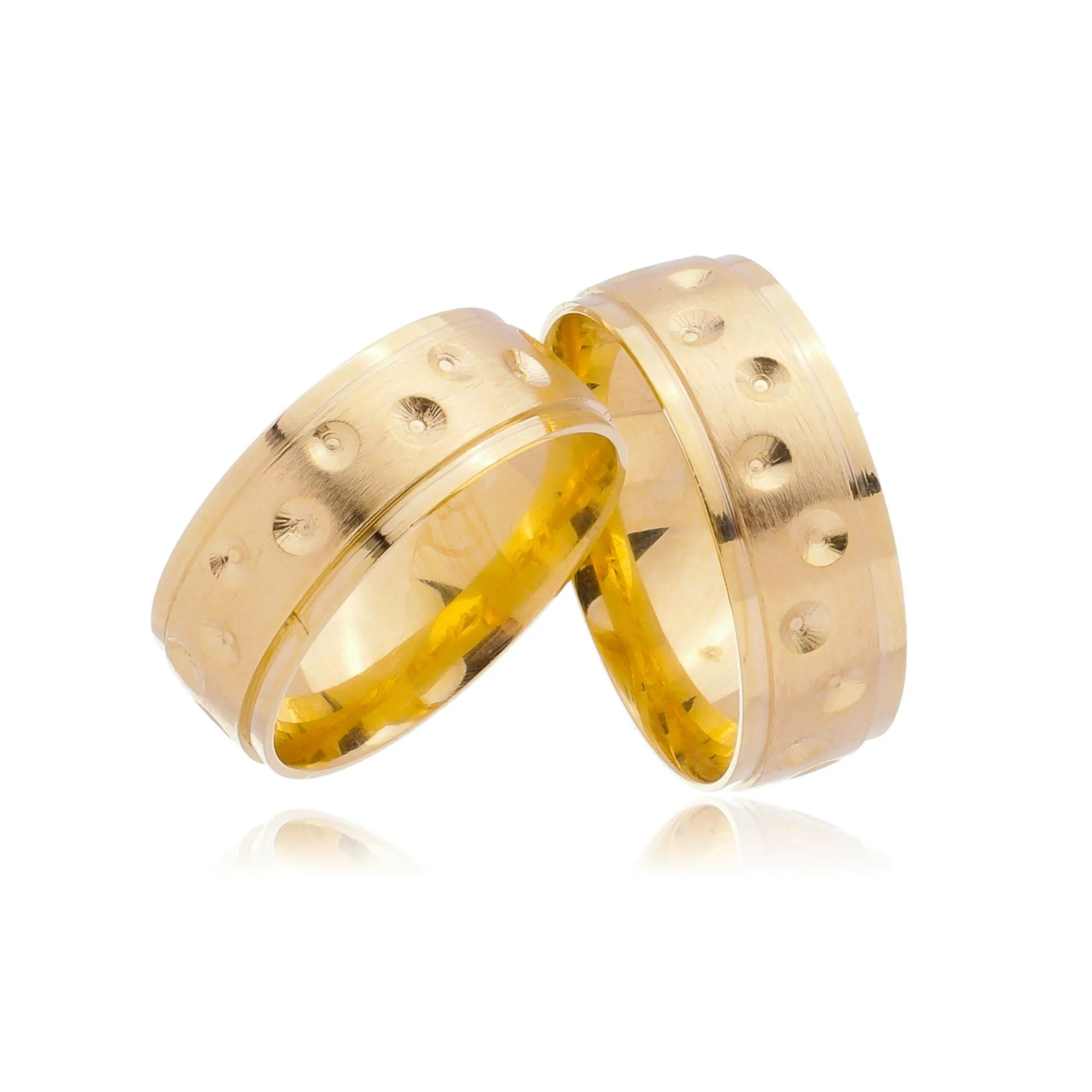 Par de Alianças de Ouro 18k Trabalhadas para Casamento, Noivado e Compromisso - 7mm